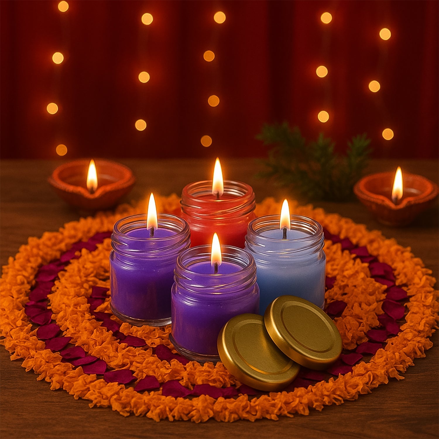 Wax Candle Set in Glass Jars with Gold Lids (4 Pc) Wax Candle Set in Glass Jars with Gold Lids (4 Pc)